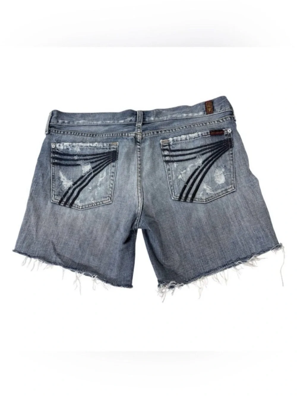 7 For All Mankind Dojo Jean Shorts 32 100% Cotton Distressed Raw Hem Made In USA